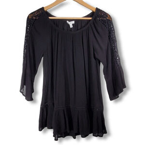 Fever Off Shoulder Peasant Top Blouse Black Size Small